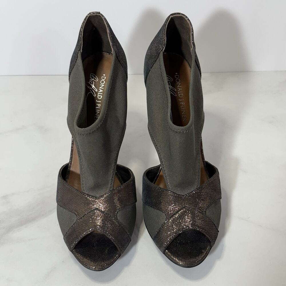Donald J Pliner PAUSHA Bronze Metallic Pumps Size 9.5M Peep Toe 4.5” High Heels - Picture 3 of 12